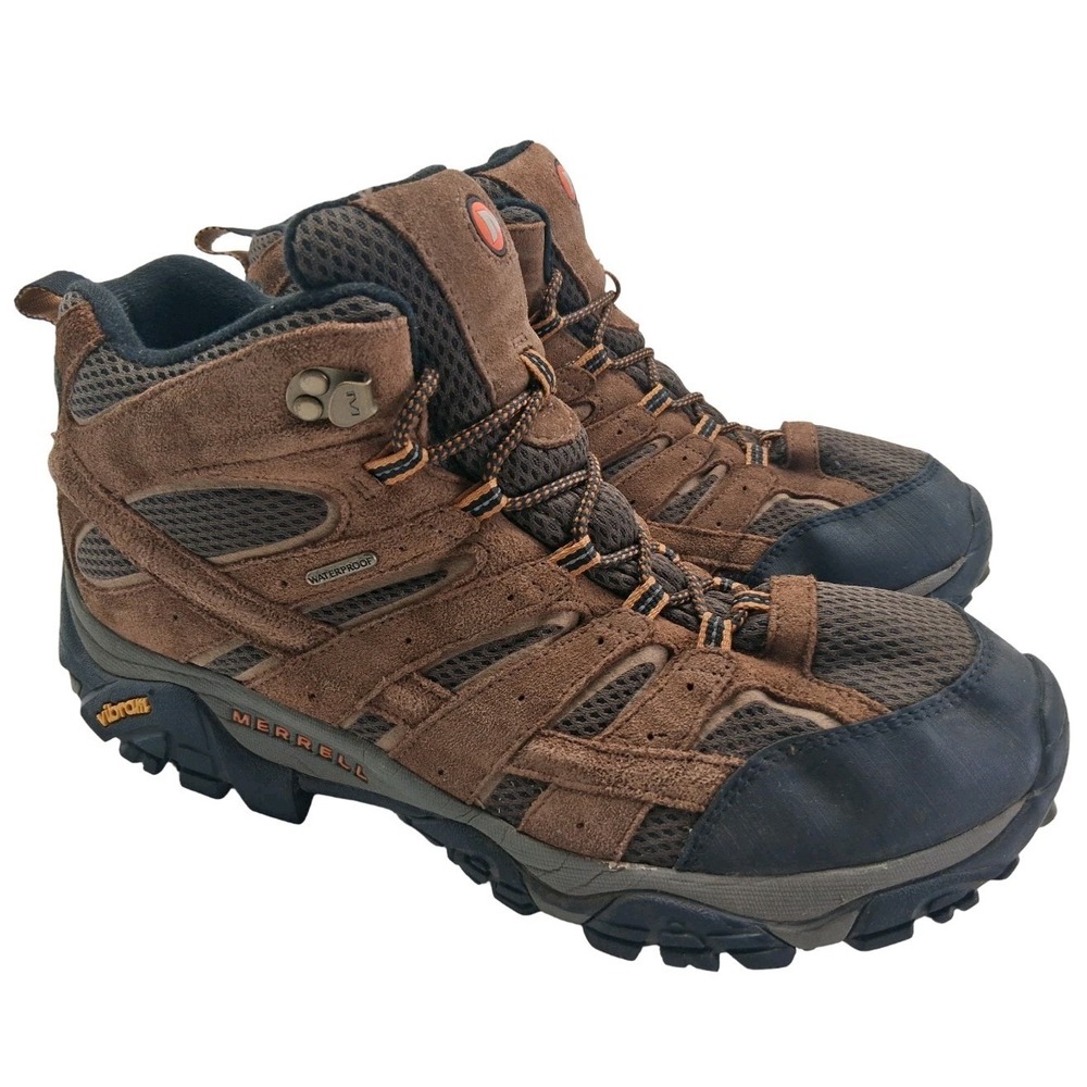 Merrell Hiking Boots Mens Size 11.5 Brown Suede Waterproof Vibram Ankle J06051W